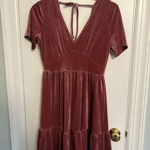 Wishlist Velvet V-Neck Mini Dress in Mauve